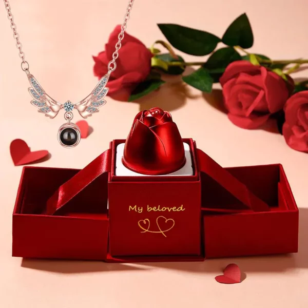 Angel Wings Necklace With Rose Gift Box